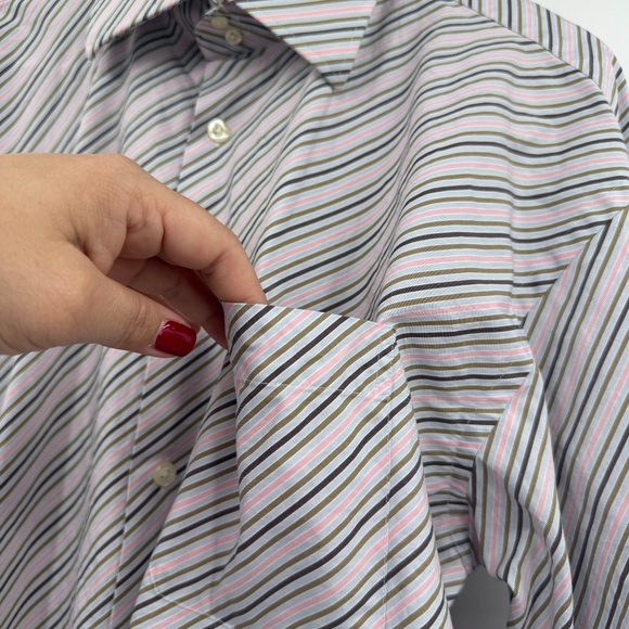 Bachrach Shirt Men Large Pink Multicolor Stripes Long Sleeve Button Up Office - Picture 5 of 11